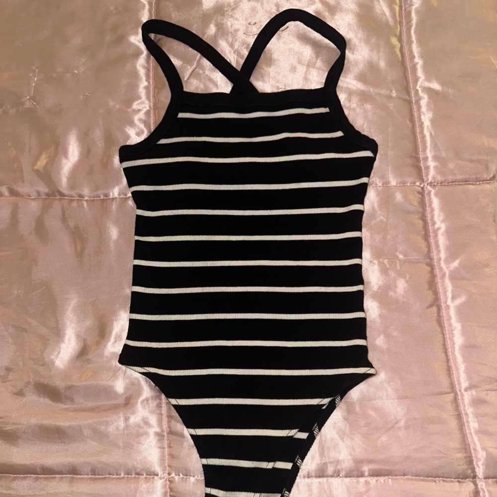 Abound Black and White Striped Bodysuit with Racerback